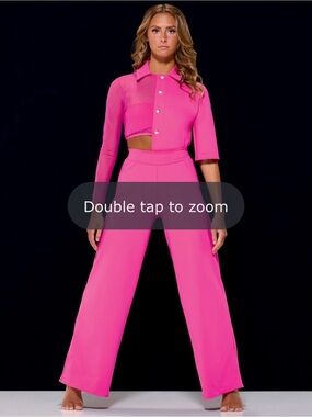 KELLE Trendsetter 3 Pc Fuchsia Dance Costume Adult L Pants Leotard Tube Top